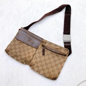 Gucci Beige and Brown Monogram Belt Bag